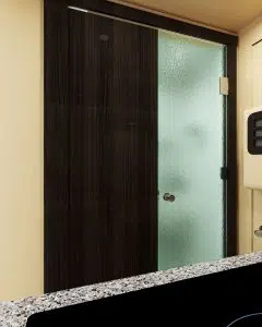 Rear bathroom and shower with door closed
