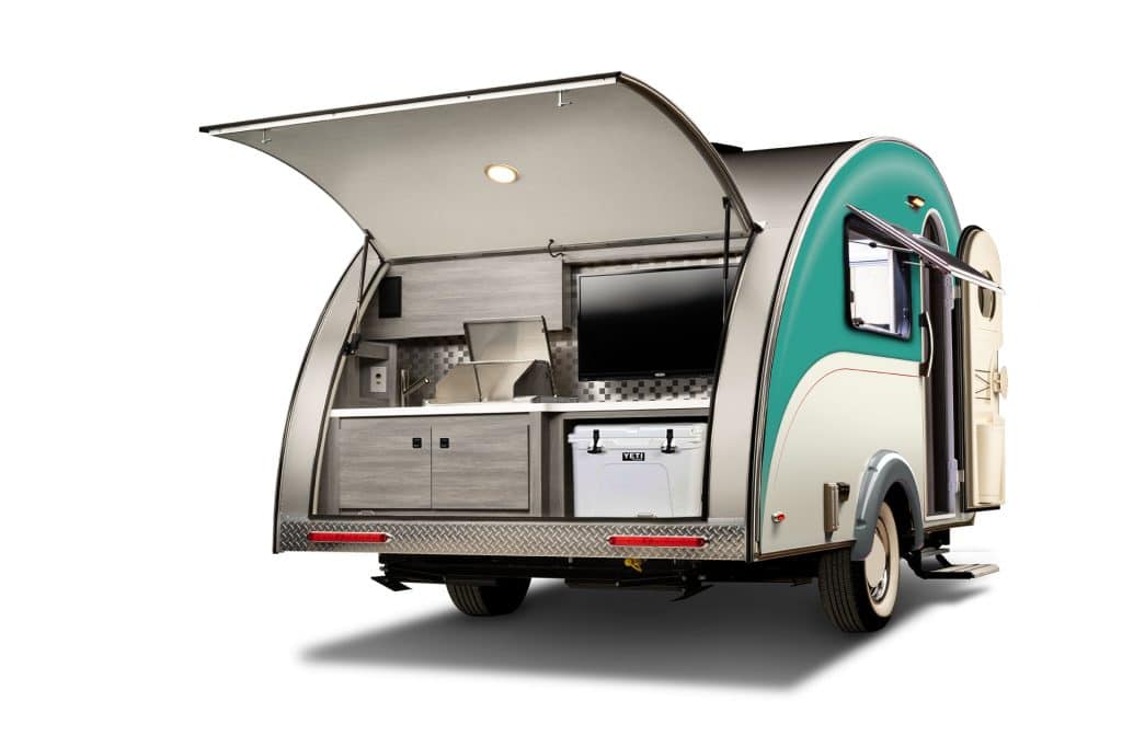 image of the rear kitchen of the Ultimate Camper, teardrop trailer