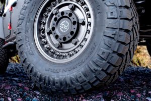 close up of Jeep wheel and tire