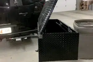 Hitch mounted storage box